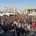 Hamas security forces confronting protesters in Gaza, with visible tension and unrest.