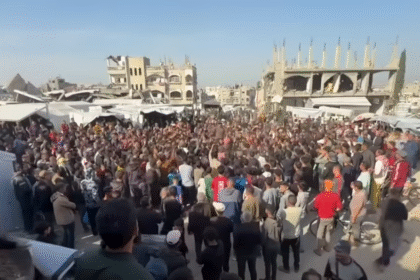 Hamas security forces confronting protesters in Gaza, with visible tension and unrest.